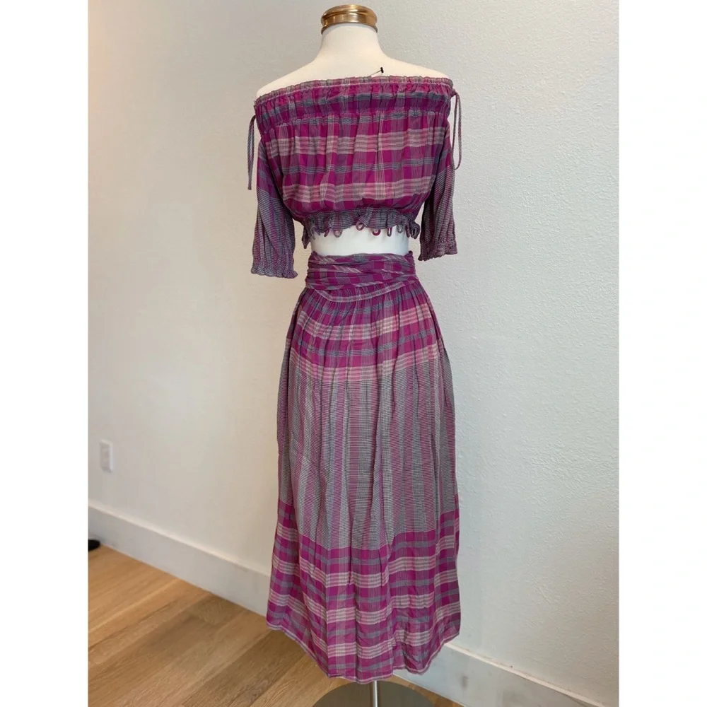 FULL SET Matching Set Apiece Apart Plaid Midi Skirt & Off the Shoulder Crop Top